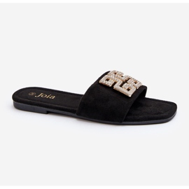 Chanclas de mujer de tacón plano con decoración, negro Inaile 3