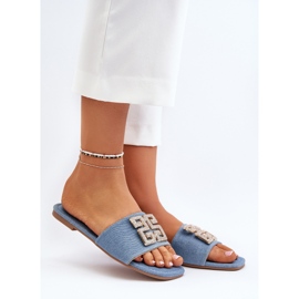Chanclas de Mujer Vaqueras con Tacón Plano y Adorno, Azul Inaile 1