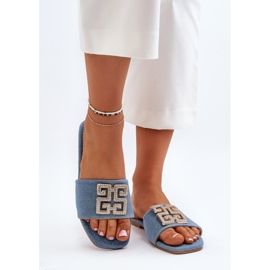 Chanclas de Mujer Vaqueras con Tacón Plano y Adorno, Azul Inaile 5