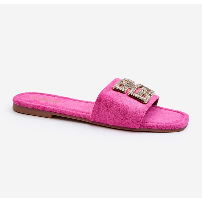 Chanclas de mujer de tacón plano con decoración inaile fucsia rosado 2 Chanclas de mujer de tacón plano con decoración inaile fucsia rosado 2