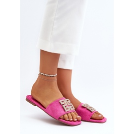 Chanclas de mujer de tacón plano con decoración inaile fucsia rosado 3