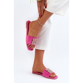 Chanclas de mujer de tacón plano con decoración inaile fucsia rosado 7