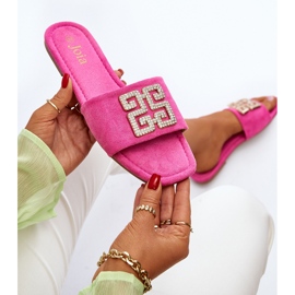 Chanclas de mujer de tacón plano con decoración inaile fucsia rosado 1 Chanclas de mujer de tacón plano con decoración inaile fucsia rosado 1