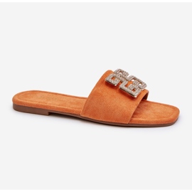 Chanclas de mujer de tacón plano con decoración, naranja Inaile 1