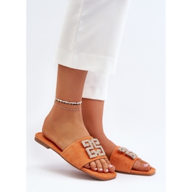 Chanclas de mujer de tacón plano con decoración, naranja Inaile 2