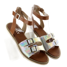 Sandalias holograma rayas 2015L-139-3W Plata marrón gris 6
