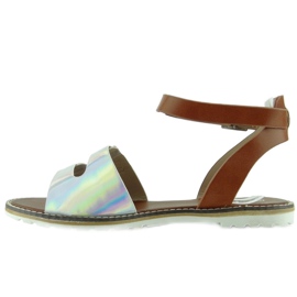 Sandalias holograma rayas 2015L-139-3W Plata marrón gris 2