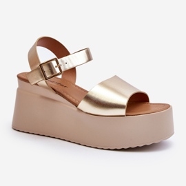 Sandalias de cuña Geferia doradas para mujer dorado 2