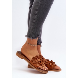 Zazoo 40381 Chanclas Mujer de Piel con Tacón Plano Marrón 3