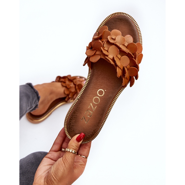 Zazoo 40381 Chanclas Mujer de Piel con Tacón Plano Marrón 1