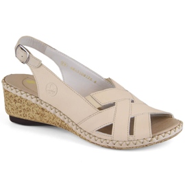 Sandalias cuña mujer cómodas piel beige Rieker 66189-60 7