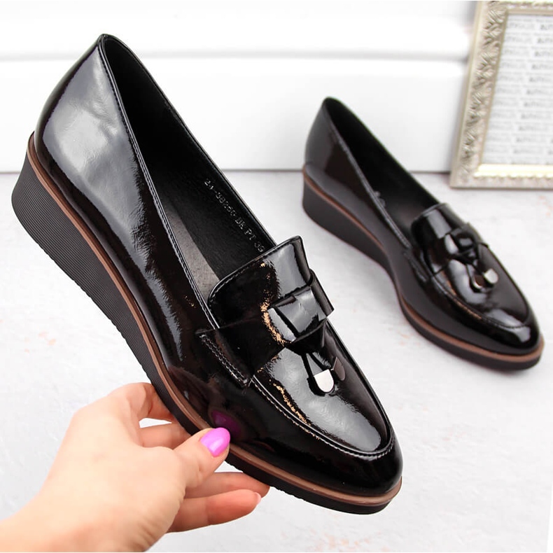 Zapatos cuña mujer charol negro, Vinceza 58266 1