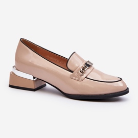 Vinceza Zapatos Mujer Charol Tacón Bajo Beige Albreide 1