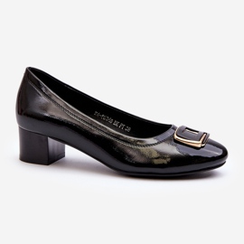 Vinceza Zapatos de salón de charol con bloque y decoración, Negro Enollia 1
