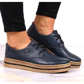 Zapatos de mujer de piel sobre plataforma azul marino Helios 380 5