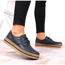 Zapatos de mujer de piel sobre plataforma azul marino Helios 380 4