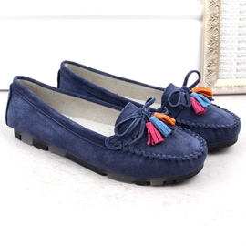 Mocasines mujer piel ante con flecos, azul marino Filippo DP6136 2