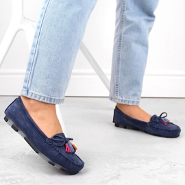 Mocasines mujer piel ante con flecos, azul marino Filippo DP6136 6
