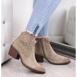 Botas cowboy mujer piel calada beige S.Barski 6