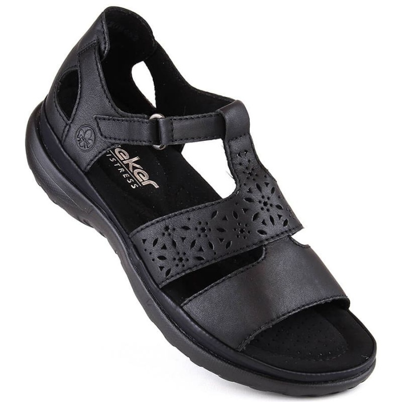 Sandalias cómodas de piel Rieker W RKR668 negro 1
