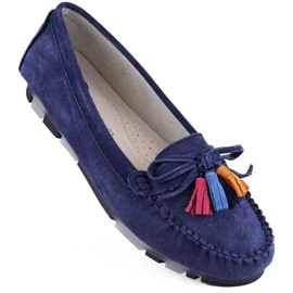 Filippo W PAW506C Mocasines de piel serraje con flecos, azul marino 1