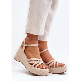 Sandalias beige claro con plataforma y cuña Oporia 4