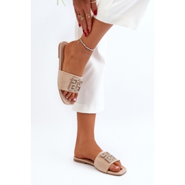 Chanclas De Mujer De Tacón Plano Con Decoración, Beige Inaile 1