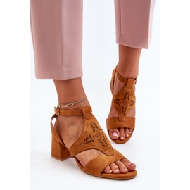 Sandalias de tacón bajo Eleriva color camel marrón 5