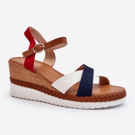 Sandalias cuña Kioda blancas y azul marino con tiras 1