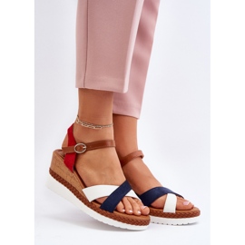 Sandalias cuña Kioda blancas y azul marino con tiras 2
