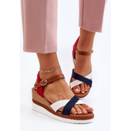 Sandalias cuña Kioda blancas y azul marino con tiras 4
