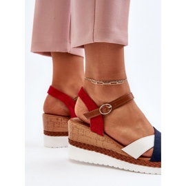 Sandalias cuña Kioda blancas y azul marino con tiras 6