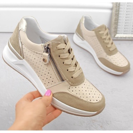 Zapatos deportivos con cuña para mujer en piel, beige, calados Filippo DP6011 1 Zapatos deportivos con cuña para mujer en piel, beige, calados Filippo DP6011 1