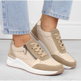 Zapatos deportivos con cuña para mujer en piel, beige, calados Filippo DP6011 7