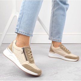 Zapatos deportivos con cuña para mujer en piel, beige, calados Filippo DP6011 6
