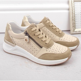 Zapatos deportivos con cuña para mujer en piel, beige, calados Filippo DP6011 4