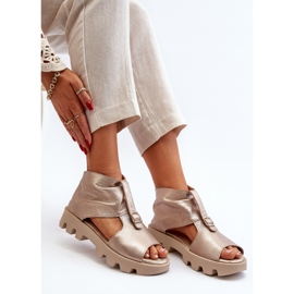 Zazoo 999 Sandalias Mujer Piel Con Cremallera, Dorado 9