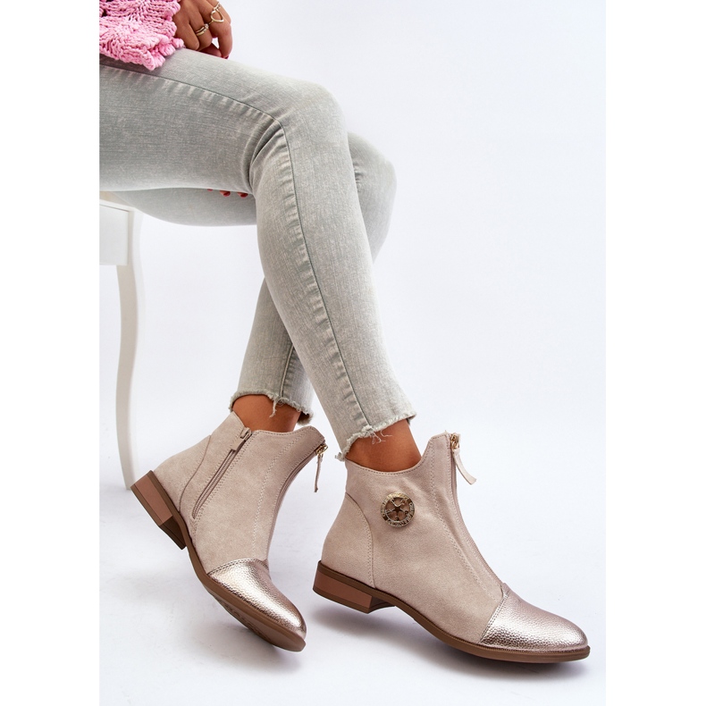Botas Planas de Mujer con Cremallera, Beige Loratie 1
