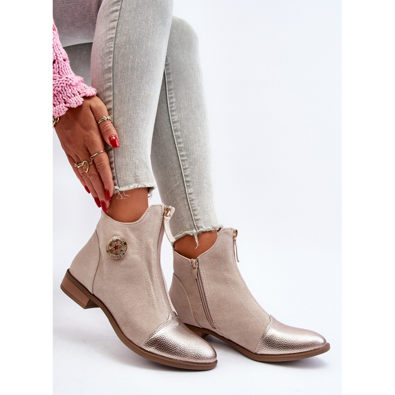 Botas Planas de Mujer con Cremallera, Beige Loratie 2