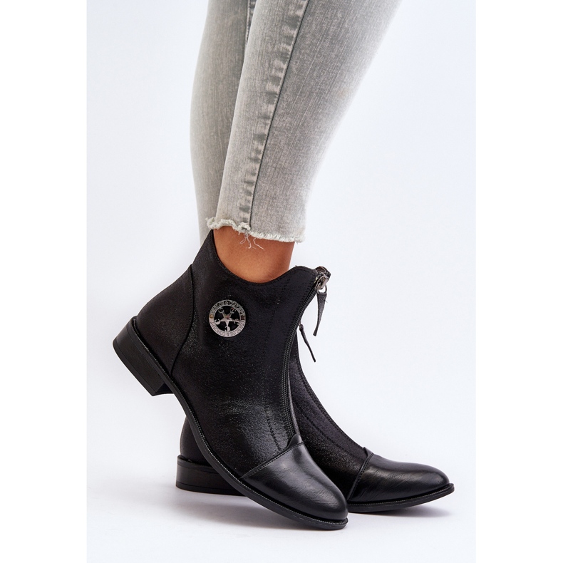 Jezzi Botas Planas De Mujer Con Cremallera Negro Loratie 1