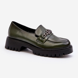 Vinceza Mocasines de mujer de piel con decoración, verde oscuro, Loraleima 1