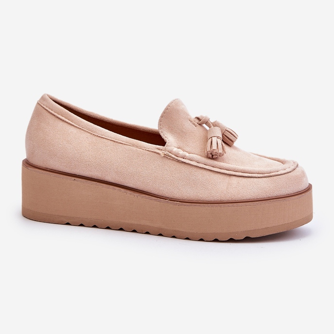 Mocasines De Mujer Con Plataforma Y Flecos, Beige Claro Mialani 1