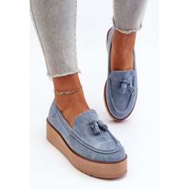 Mocasines De Mujer Con Plataforma Y Flecos, Azul Mialani 5