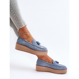 Mocasines De Mujer Con Plataforma Y Flecos, Azul Mialani 7