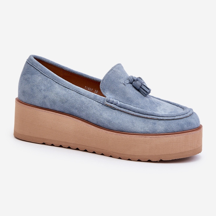 Mocasines De Mujer Con Plataforma Y Flecos, Azul Mialani 1