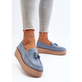 Mocasines De Mujer Con Plataforma Y Flecos, Azul Mialani 3