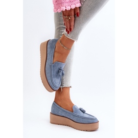 Mocasines De Mujer Con Plataforma Y Flecos, Azul Mialani 4