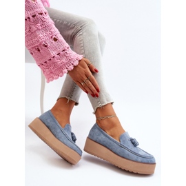 Mocasines De Mujer Con Plataforma Y Flecos, Azul Mialani 8