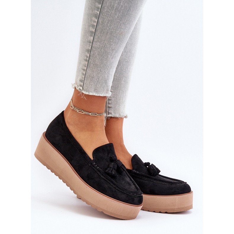 Mocasines De Mujer Con Plataforma Y Flecos, Negro Mialani 2