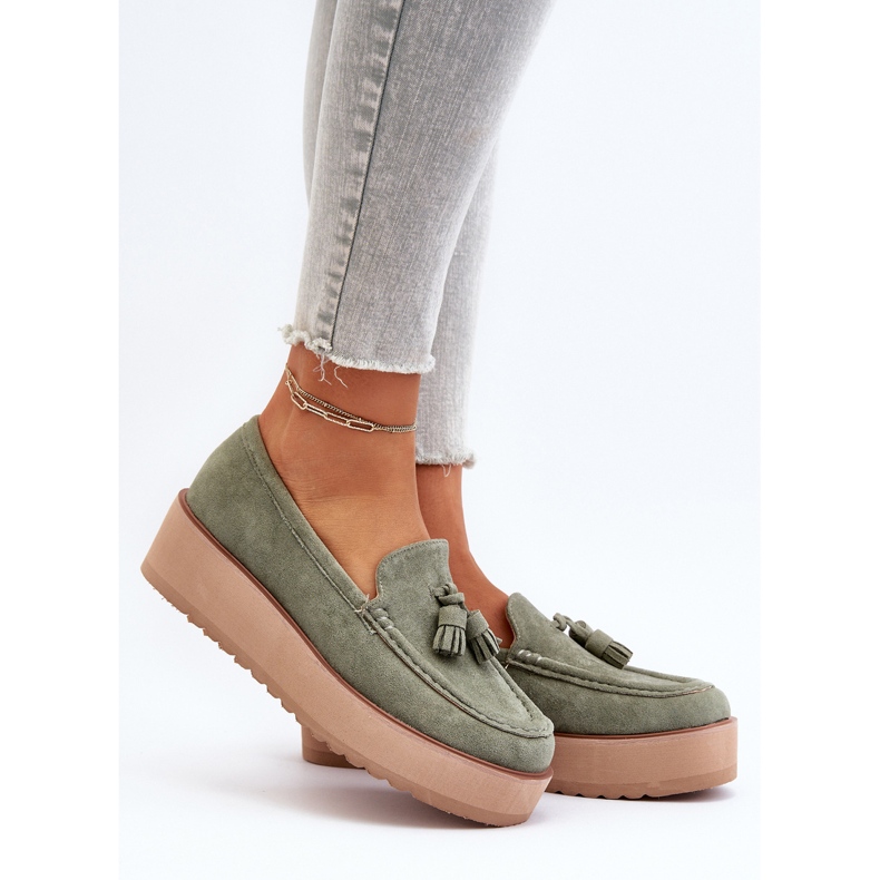Mocasines De Mujer Con Plataforma Y Flecos, Verde Mialani 2 Mocasines De Mujer Con Plataforma Y Flecos, Verde Mialani 2